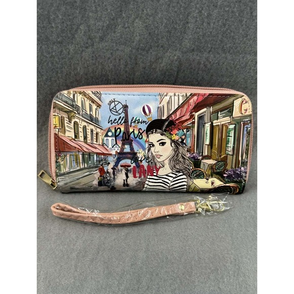 LANY Handbags - LANY Paris Graphic Zip Around Wallet Pink Travel Eiffel Tower Wristlet